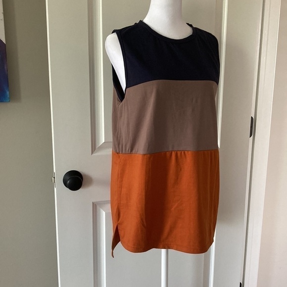 Emery Rose medium tank top blue tan color block sleeveless - Picture 3 of 10